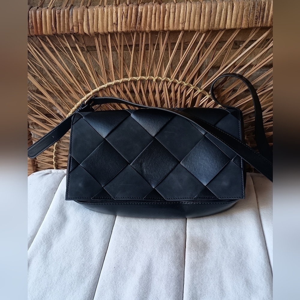 NWOT Rachel Zoe Elegant Black Woven Faux Leather Bag